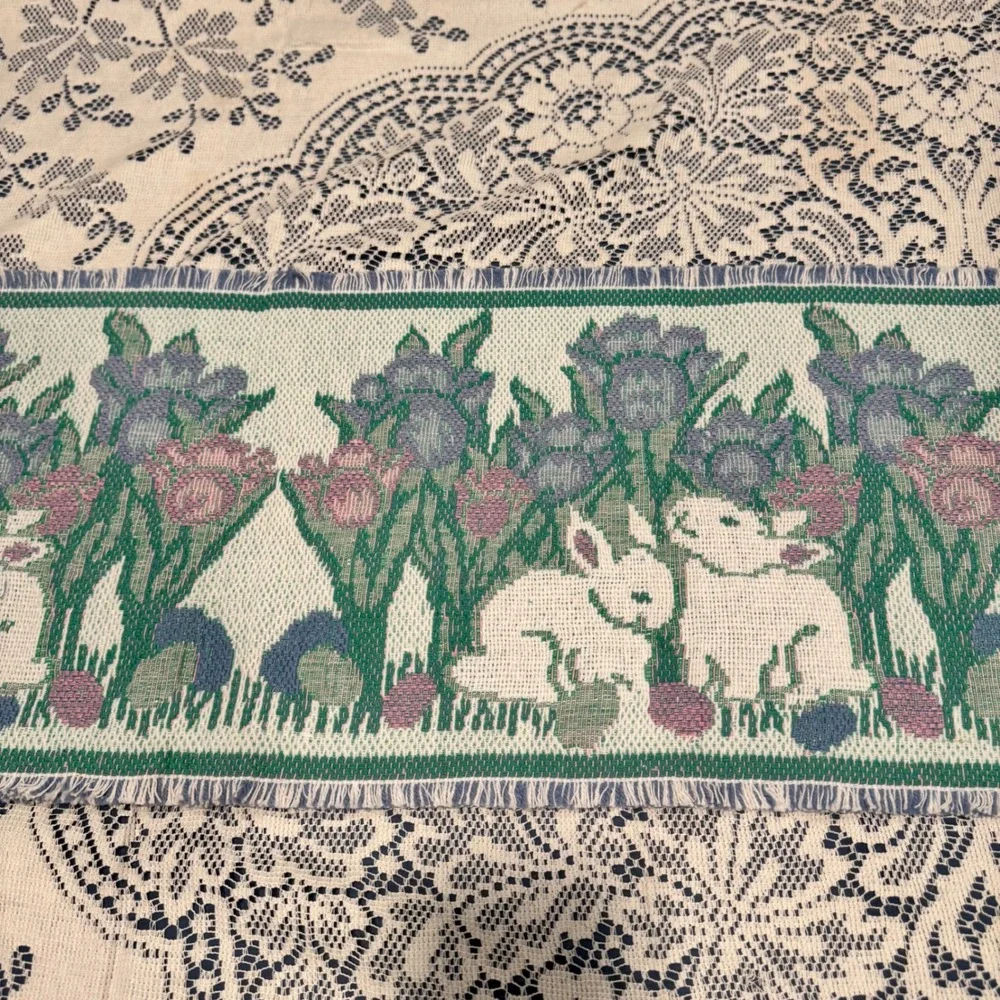 Vintage Tapestry Easter Bunny Table‎ Runner Tulips Springtime Cottagecore